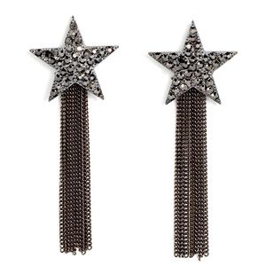 Paparazzi Black star fringe post earring hematite NWT